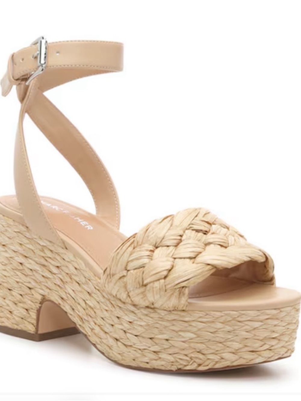 Marc Fisher Natural Tan Woven Platform Sandal with Ankle Strap